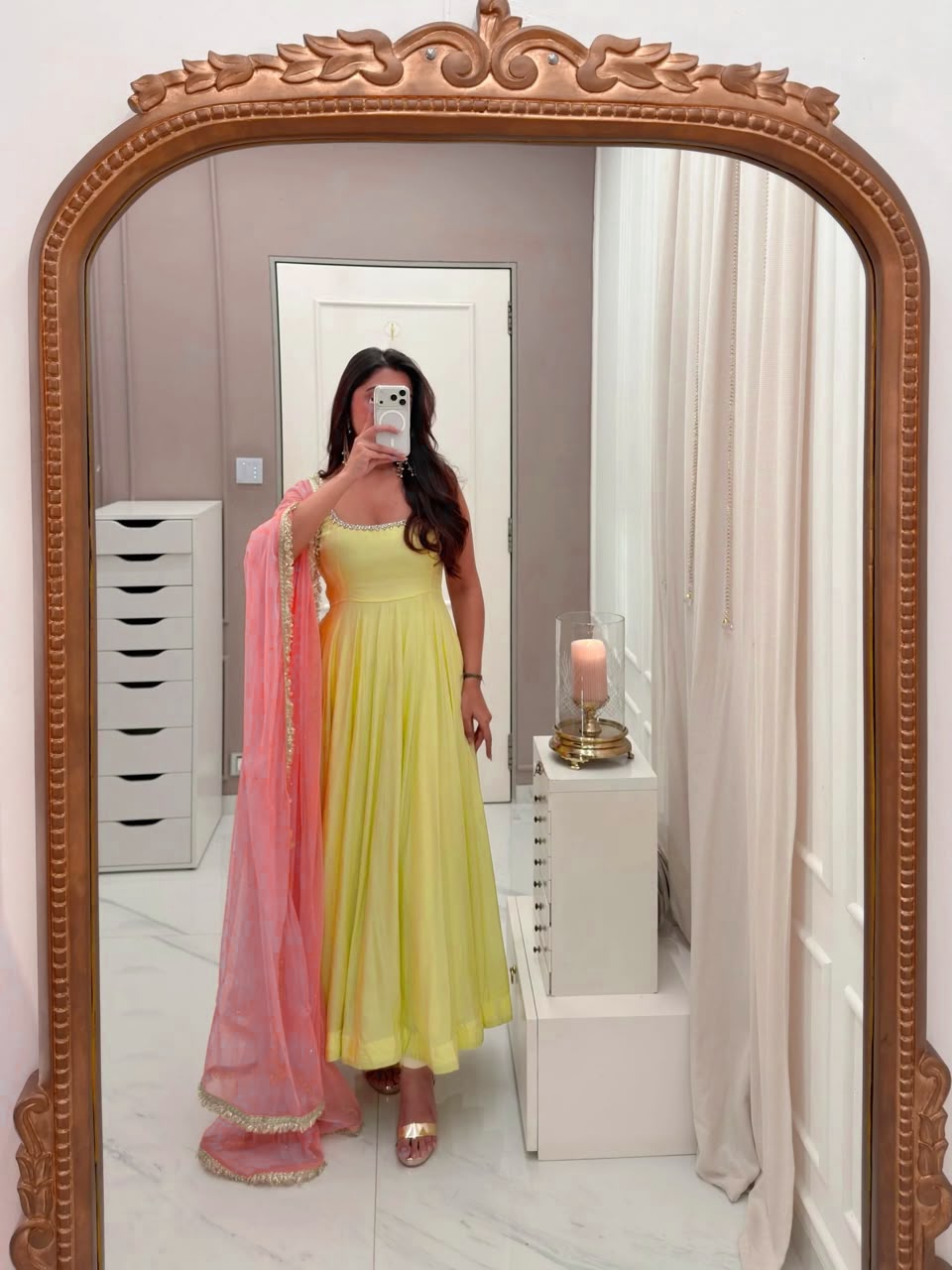 Faux Georgette 7M Flair Anarkali Set with Stone Lace Dupatta