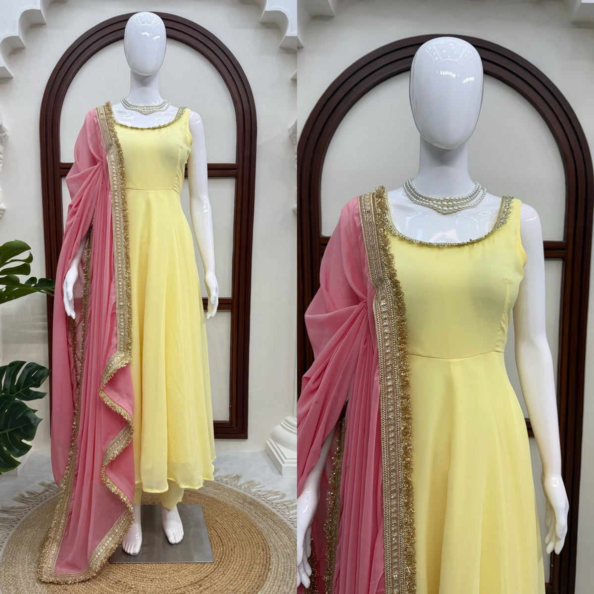 Faux Georgette 7M Flair Anarkali Set with Stone Lace Dupatta