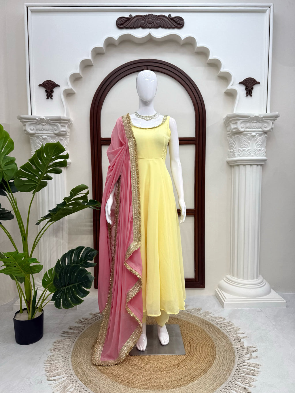 Faux Georgette 7M Flair Anarkali Set with Stone Lace Dupatta