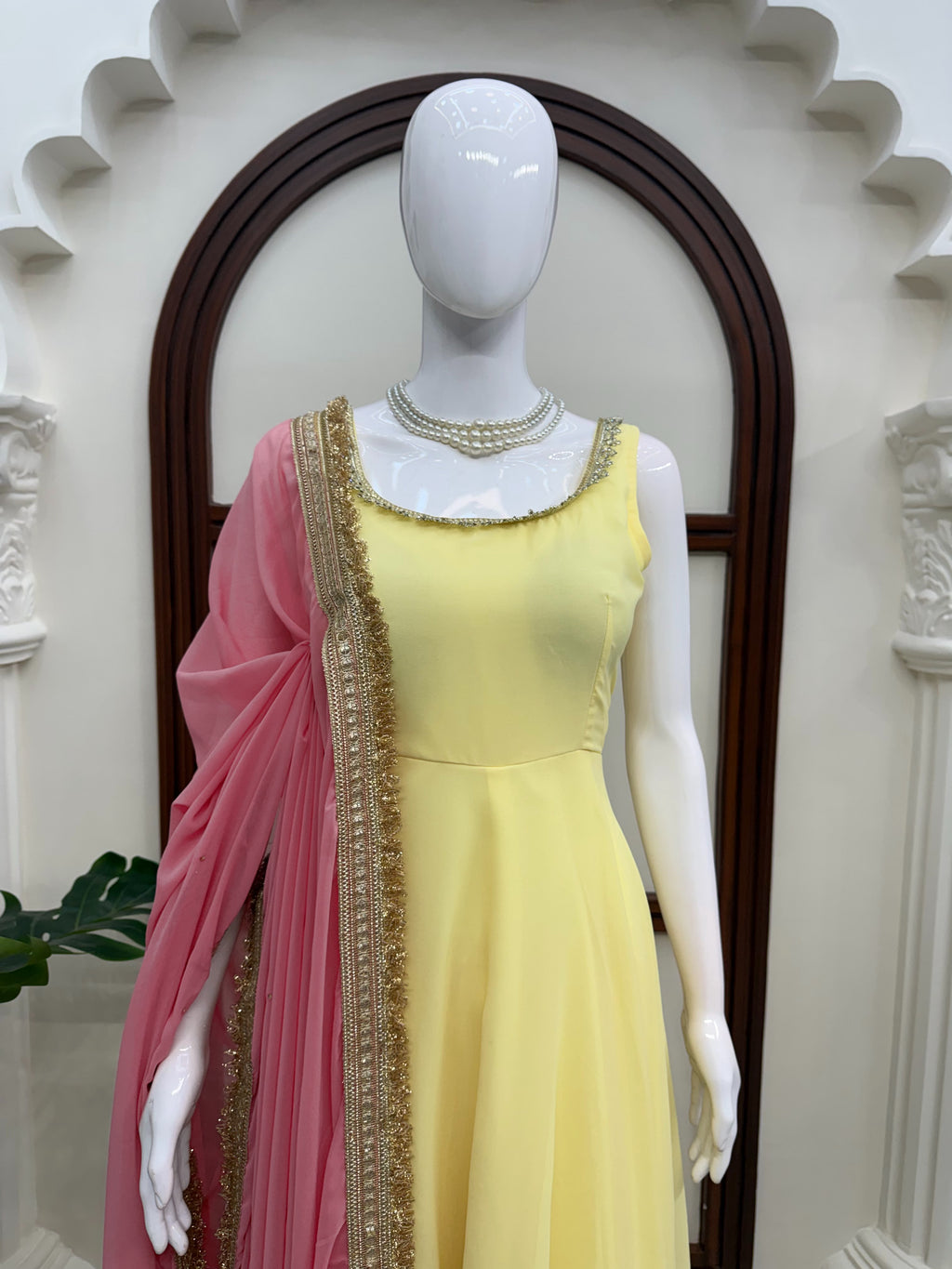 Faux Georgette 7M Flair Anarkali Set with Stone Lace Dupatta
