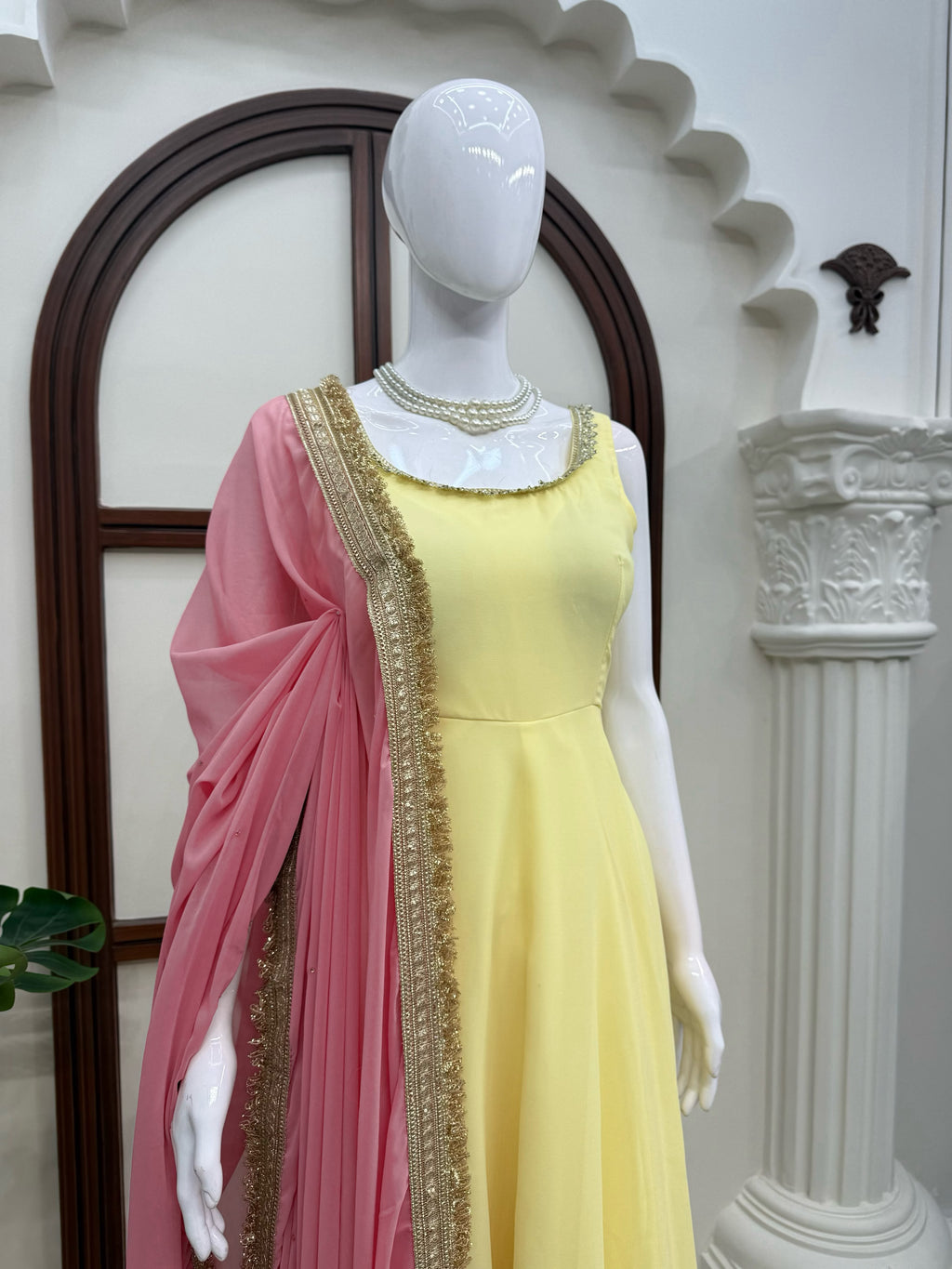 Faux Georgette 7M Flair Anarkali Set with Stone Lace Dupatta