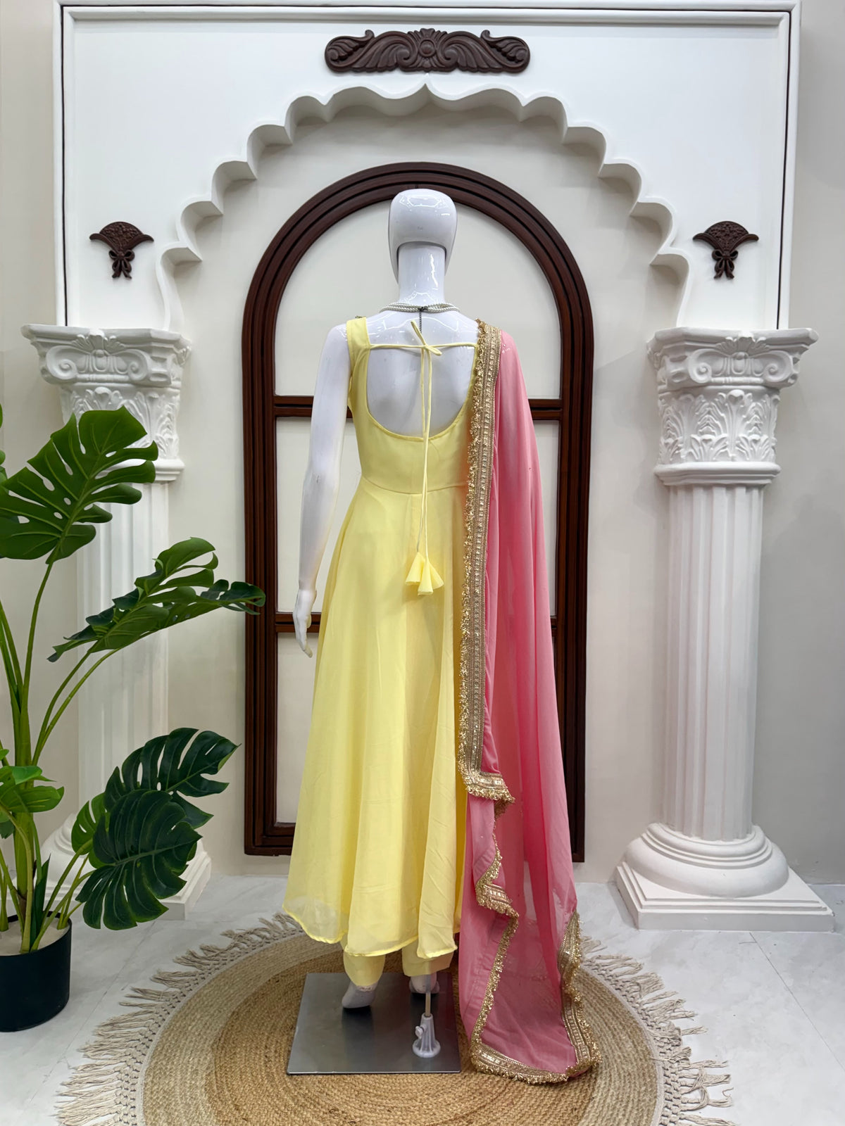 Faux Georgette 7M Flair Anarkali Set with Stone Lace Dupatta