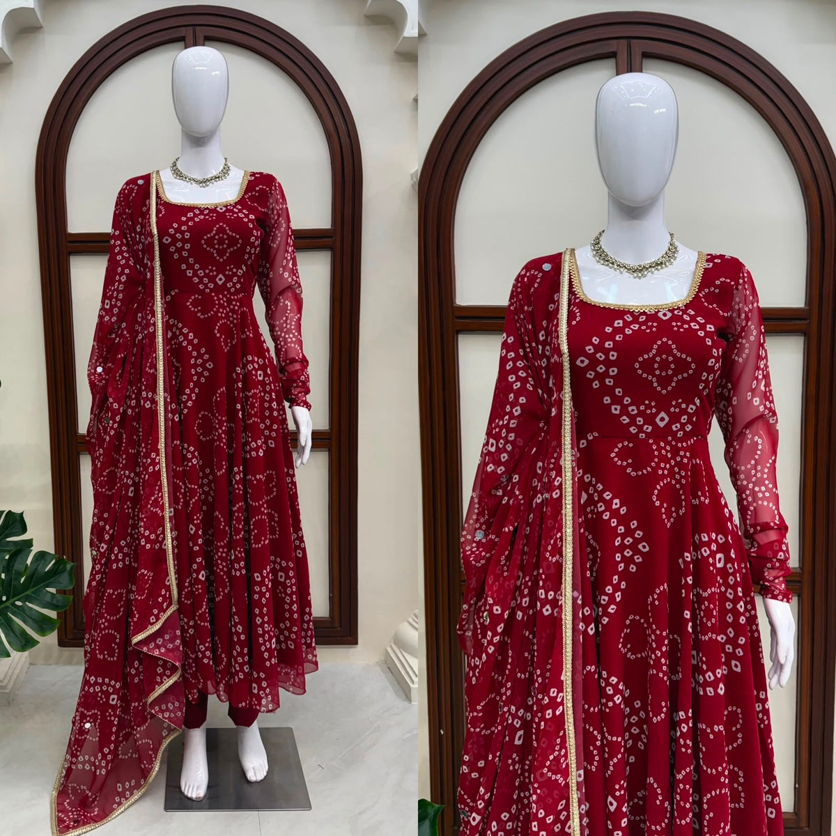 Digital Printed 7M Flair Anarkali Set with Real Mirror Work Dupatta