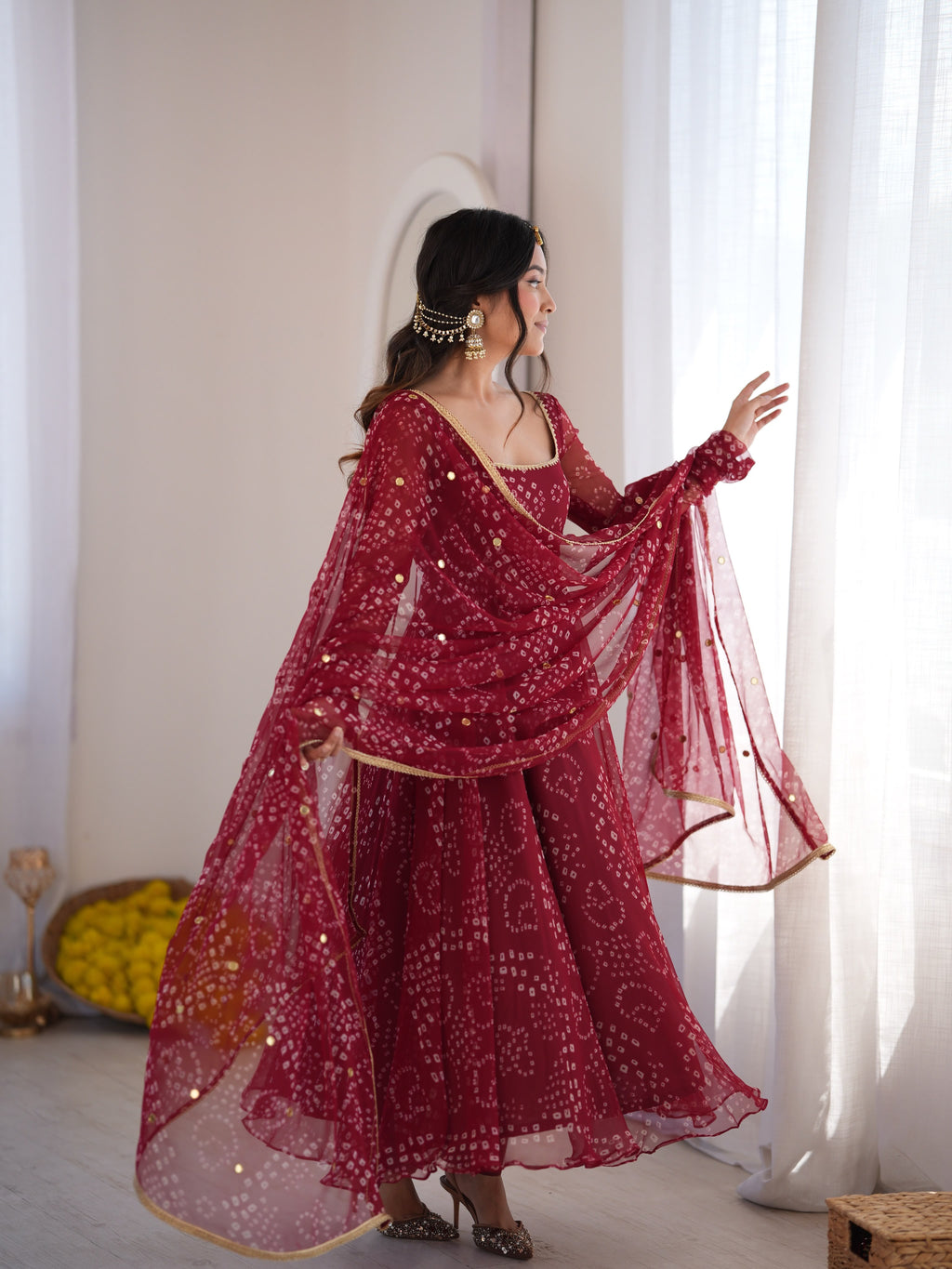 Digital Printed 7M Flair Anarkali Set with Real Mirror Work Dupatta