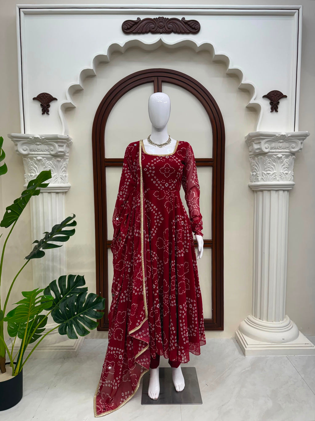 Digital Printed 7M Flair Anarkali Set with Real Mirror Work Dupatta
