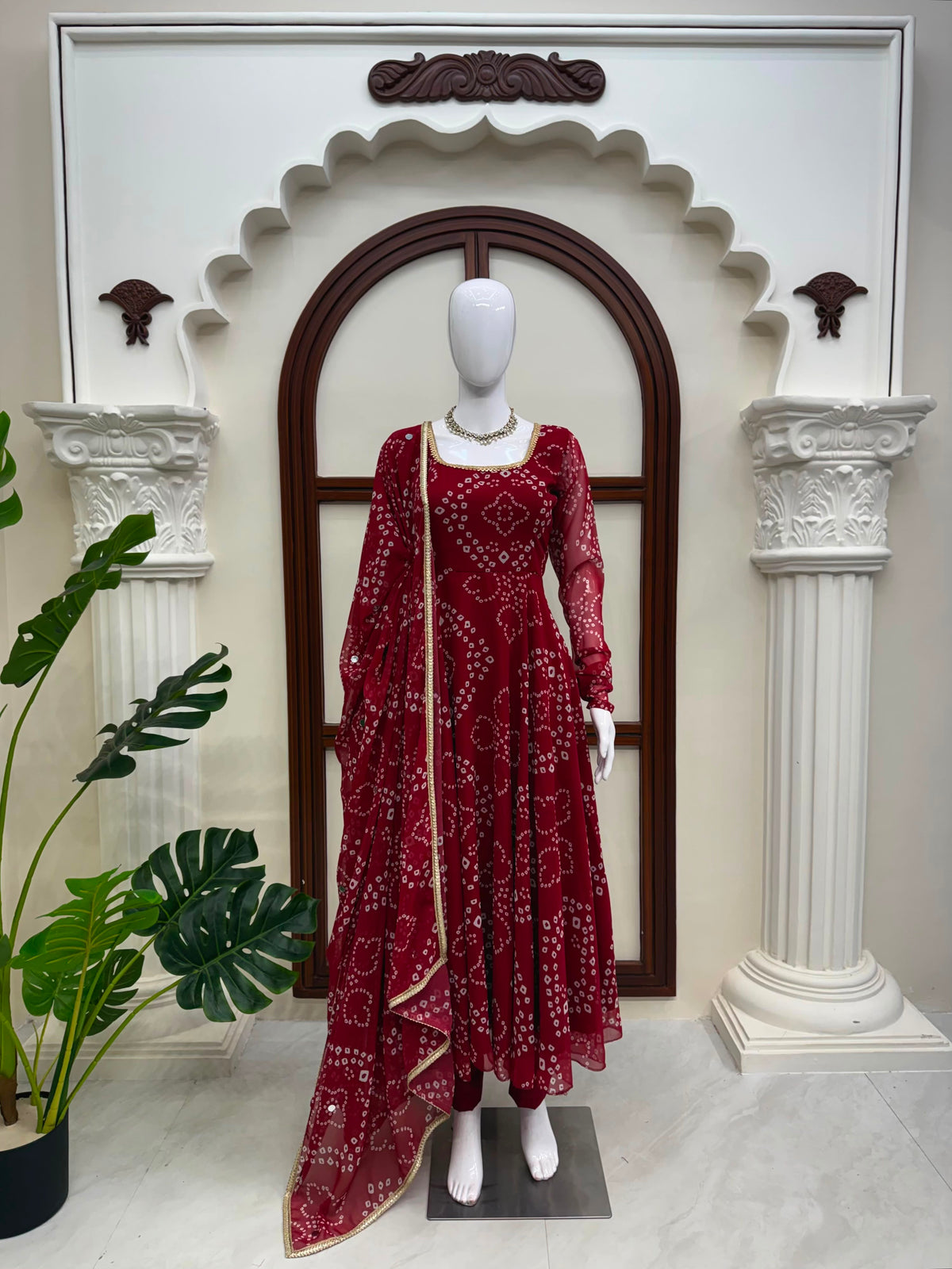 Digital Printed 7M Flair Anarkali Set with Real Mirror Work Dupatta