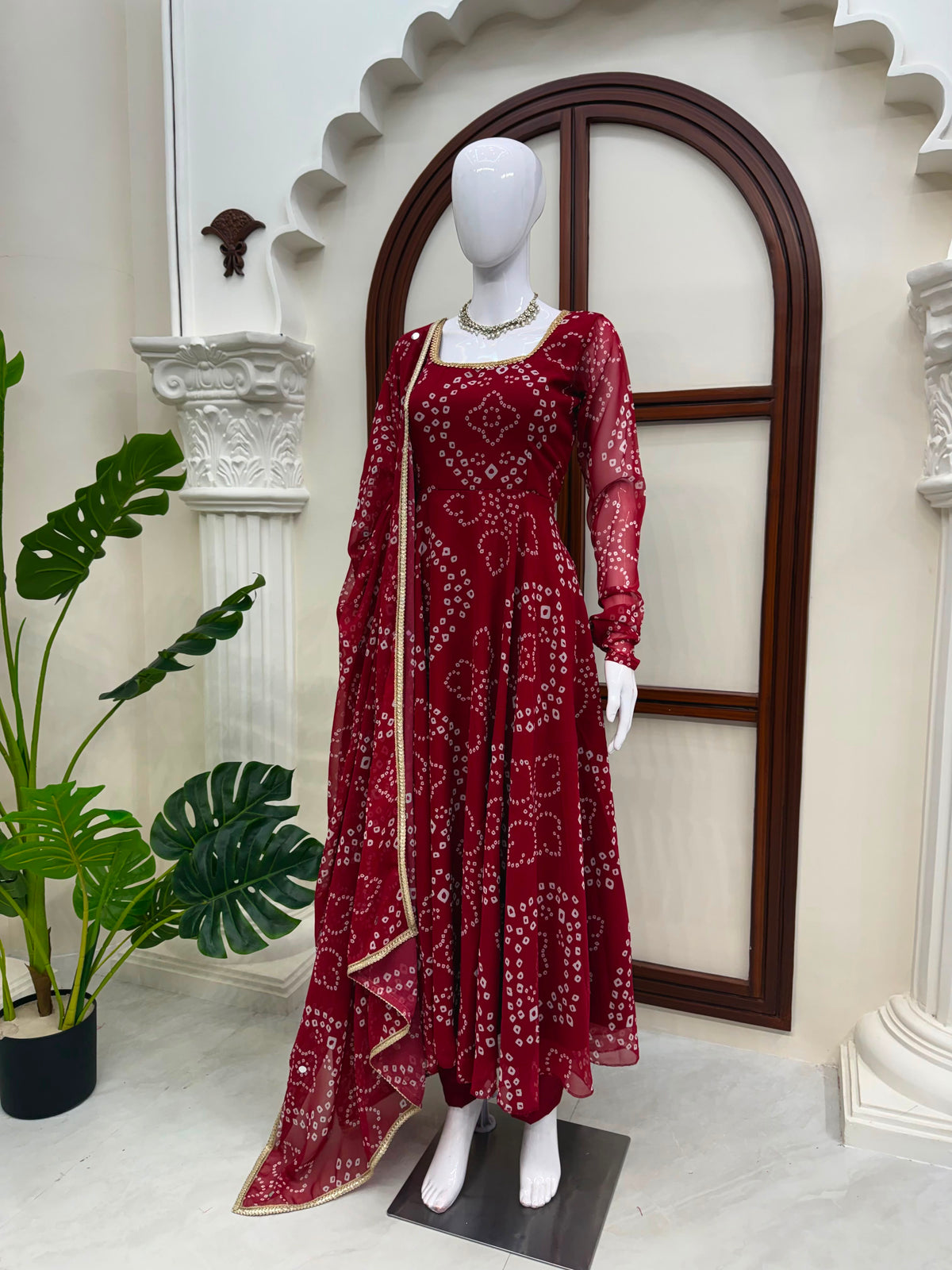 Digital Printed 7M Flair Anarkali Set with Real Mirror Work Dupatta