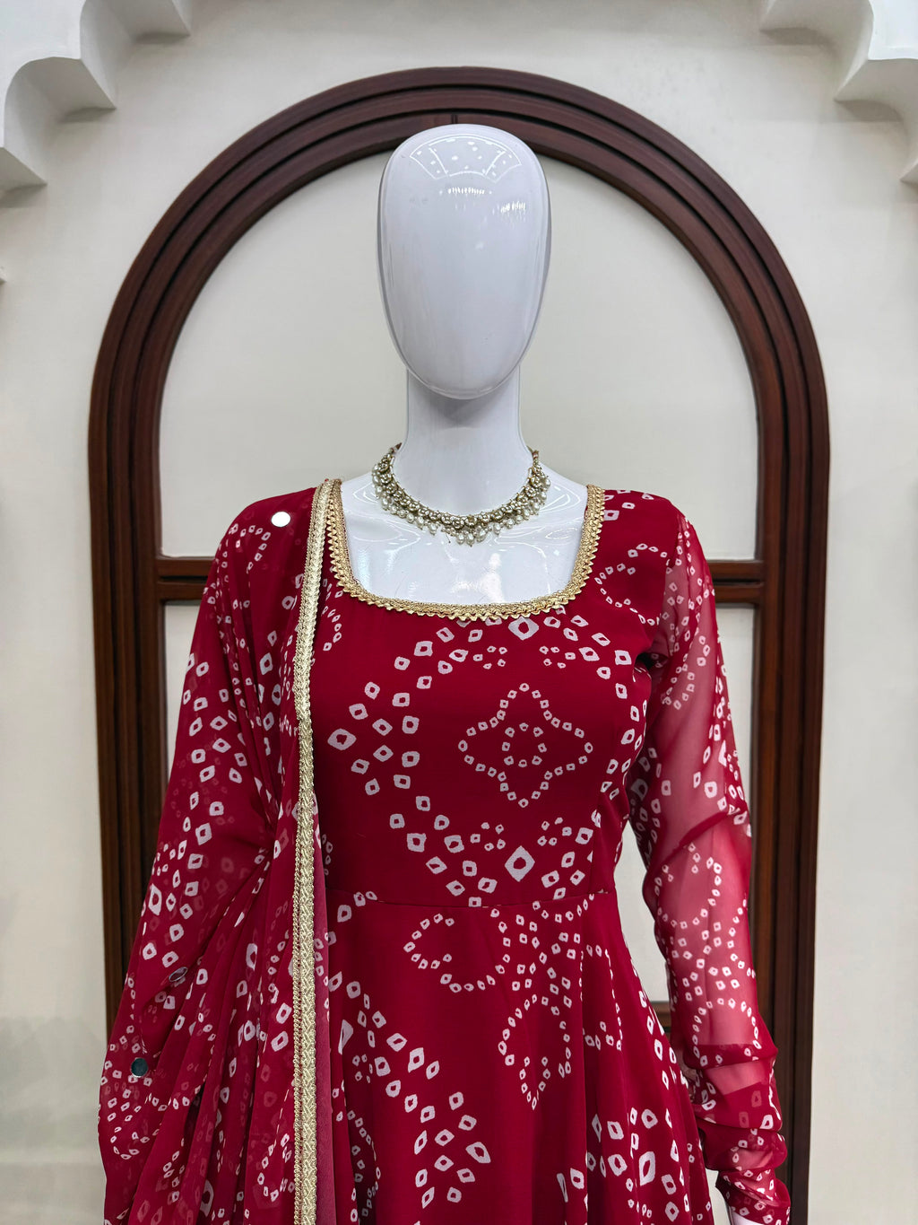 Digital Printed 7M Flair Anarkali Set with Real Mirror Work Dupatta