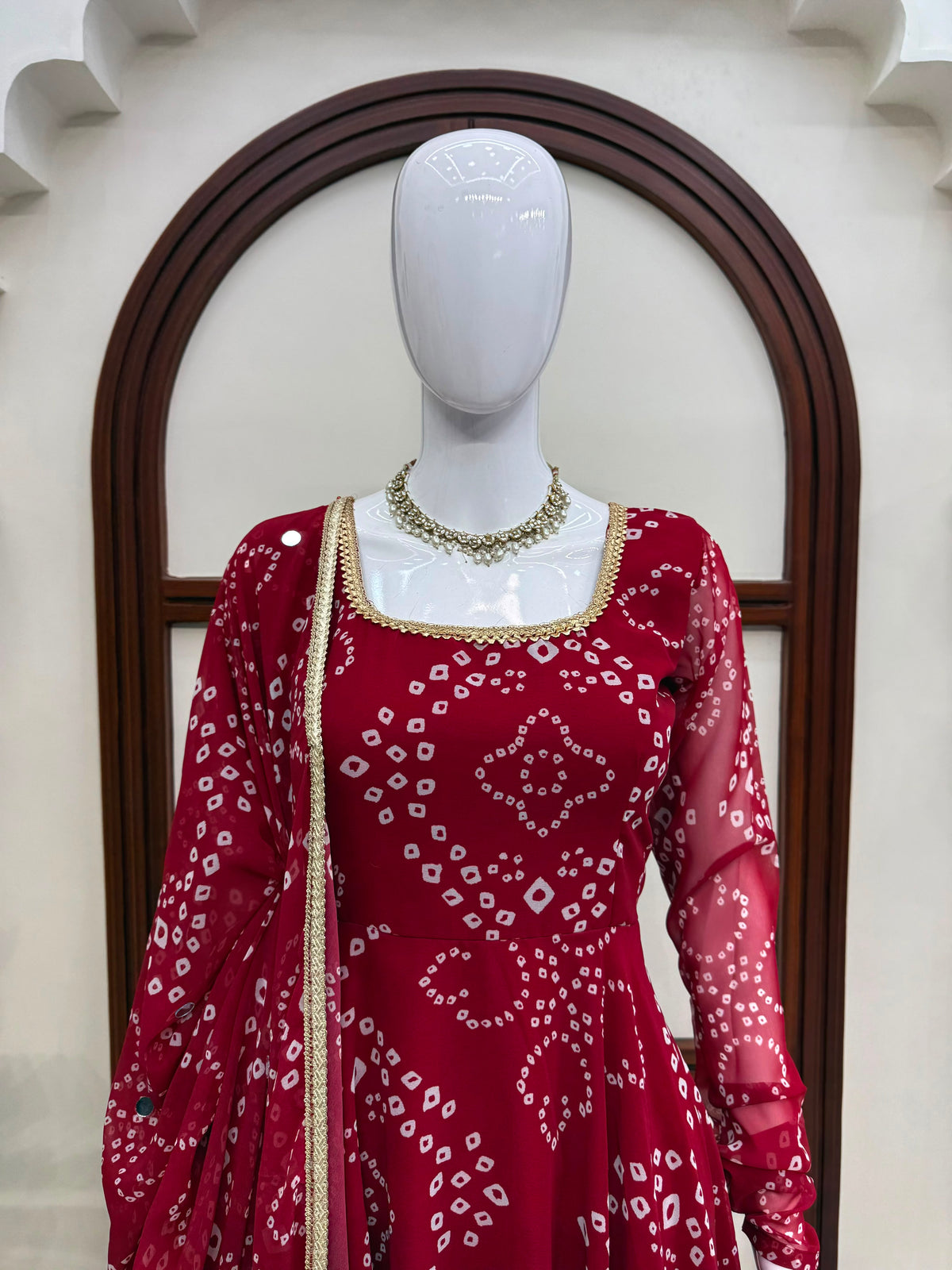 Digital Printed 7M Flair Anarkali Set with Real Mirror Work Dupatta