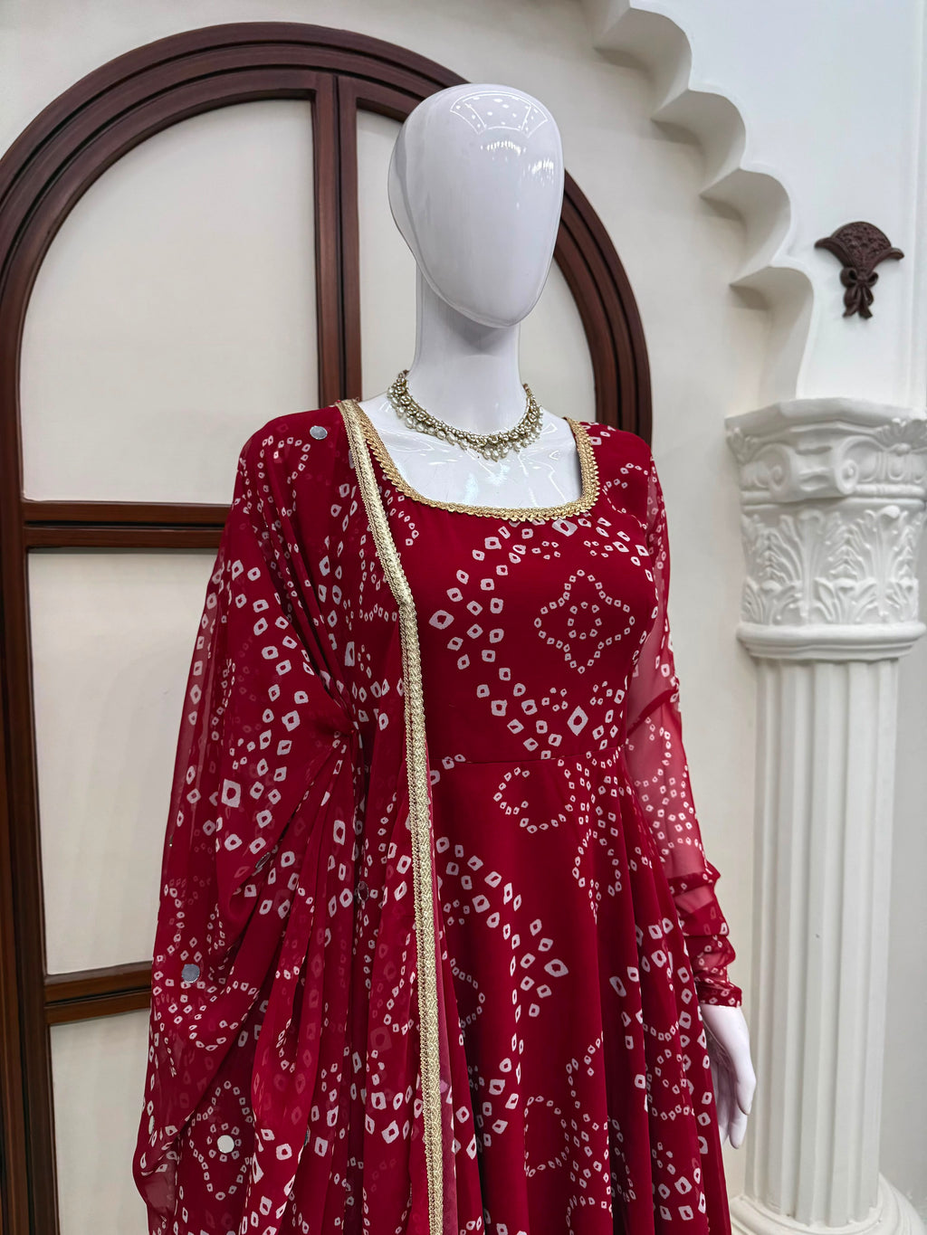 Digital Printed 7M Flair Anarkali Set with Real Mirror Work Dupatta