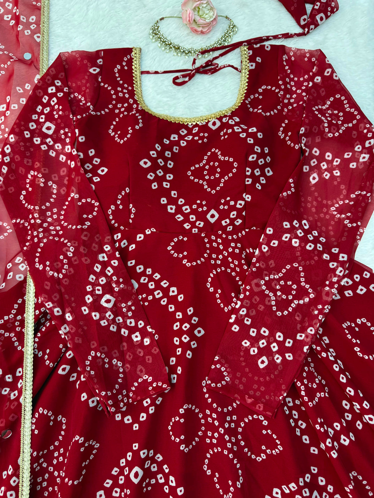 Digital Printed 7M Flair Anarkali Set with Real Mirror Work Dupatta