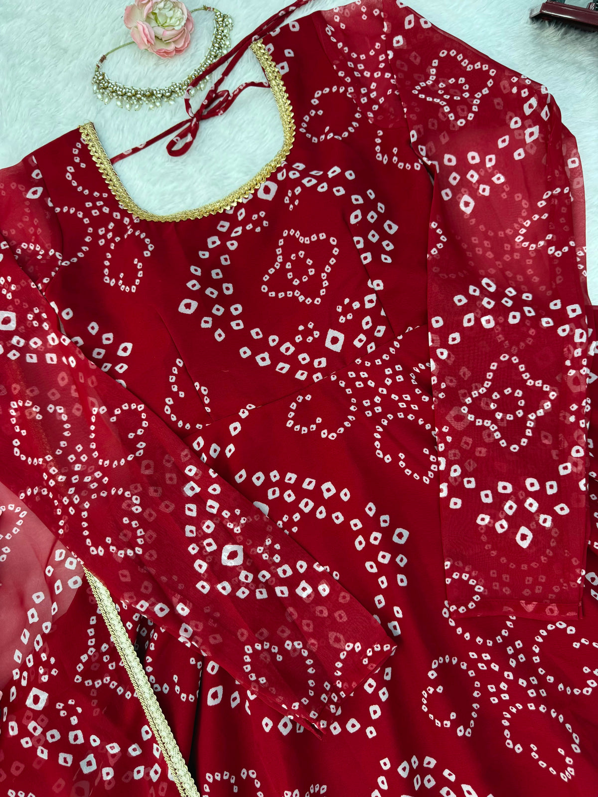 Digital Printed 7M Flair Anarkali Set with Real Mirror Work Dupatta