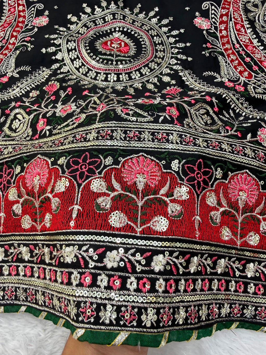 Kashmiri Style Biscuit Slub Kaftan Set with Thread & Sequin Embroidery