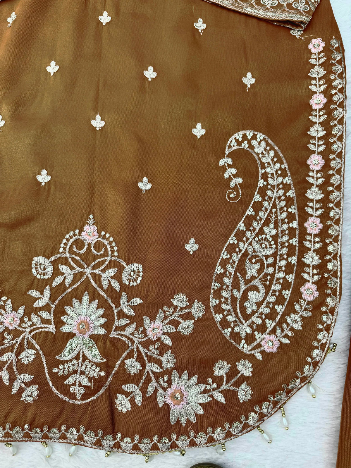 Shimmer 3-Piece Suit with Thread & Sequin Work and Lace Border Dupatta