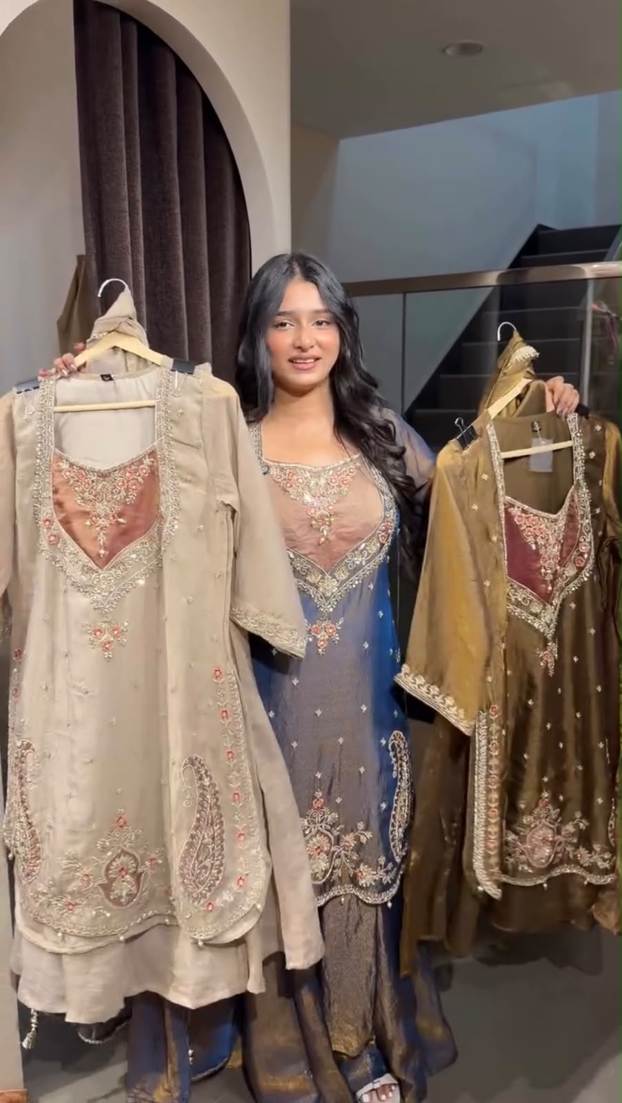 Shimmer 3-Piece Suit with Thread & Sequin Work and Lace Border Dupatta
