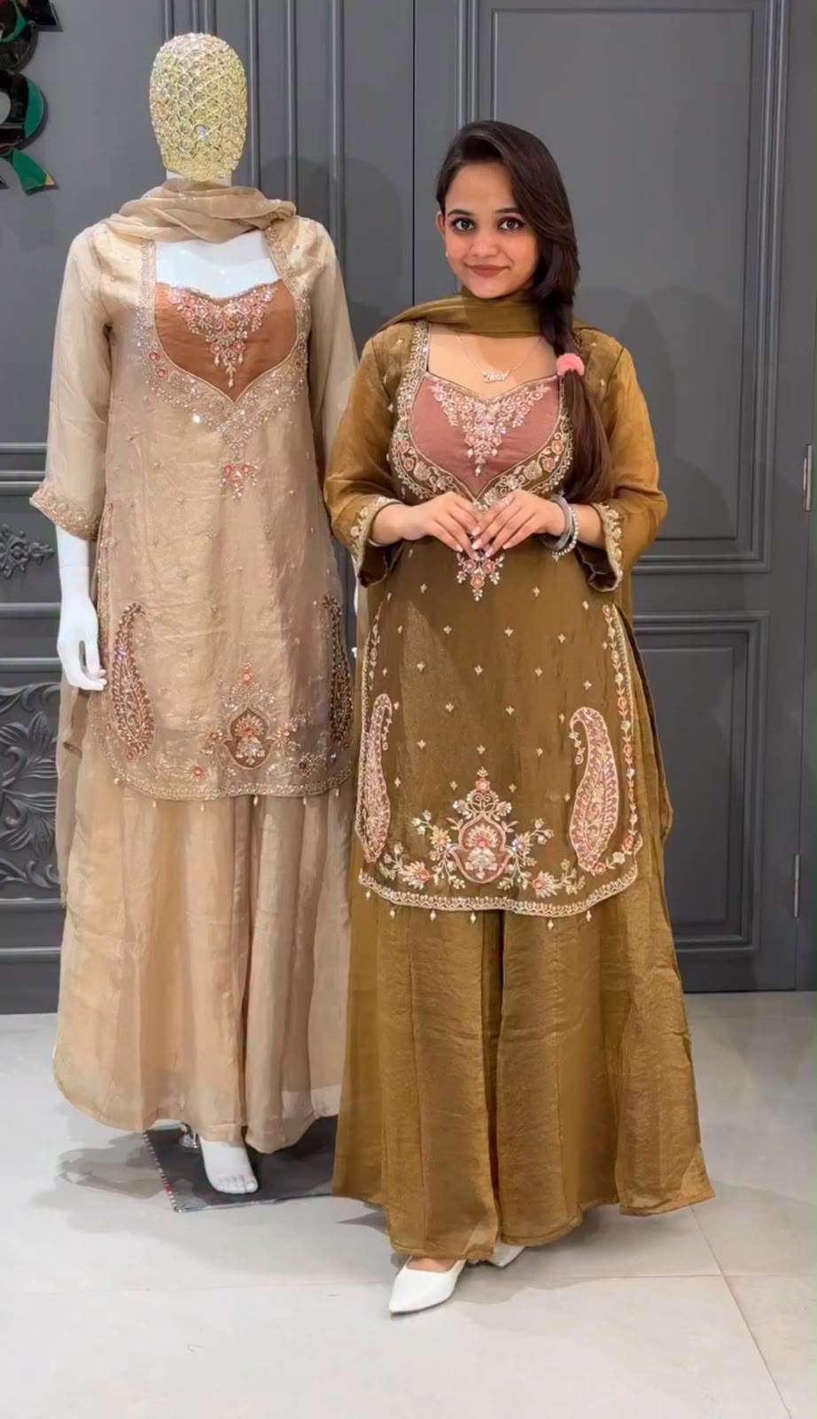 Shimmer 3-Piece Suit with Thread & Sequin Work and Lace Border Dupatta