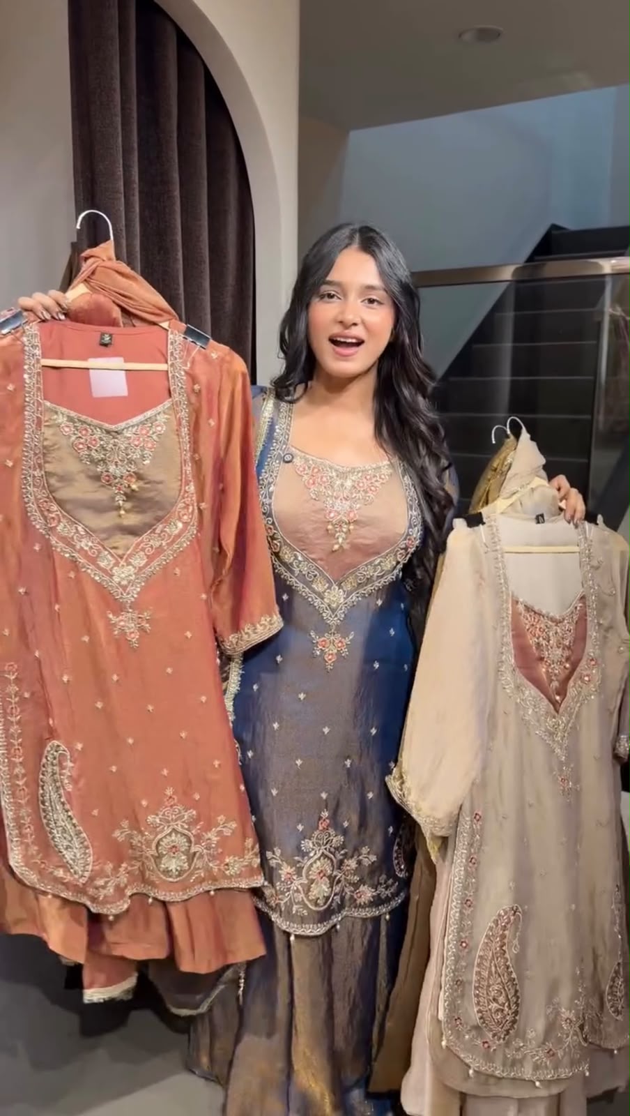 Shimmer 3-Piece Suit with Thread & Sequin Work and Lace Border Dupatta