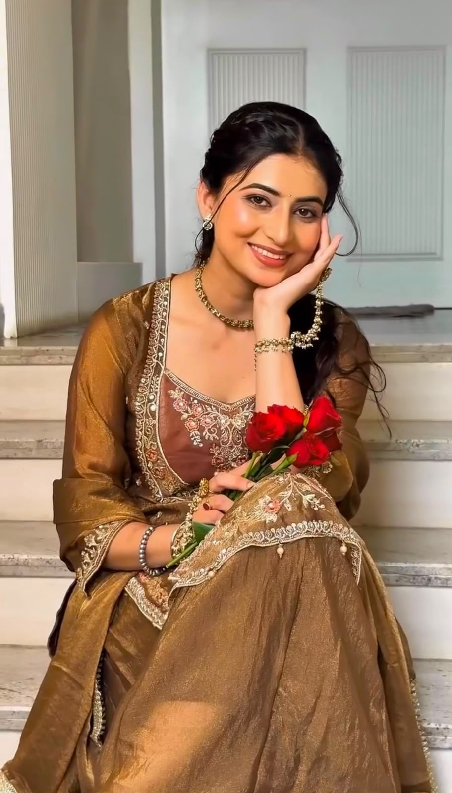 Shimmer 3-Piece Suit with Thread & Sequin Work and Lace Border Dupatta