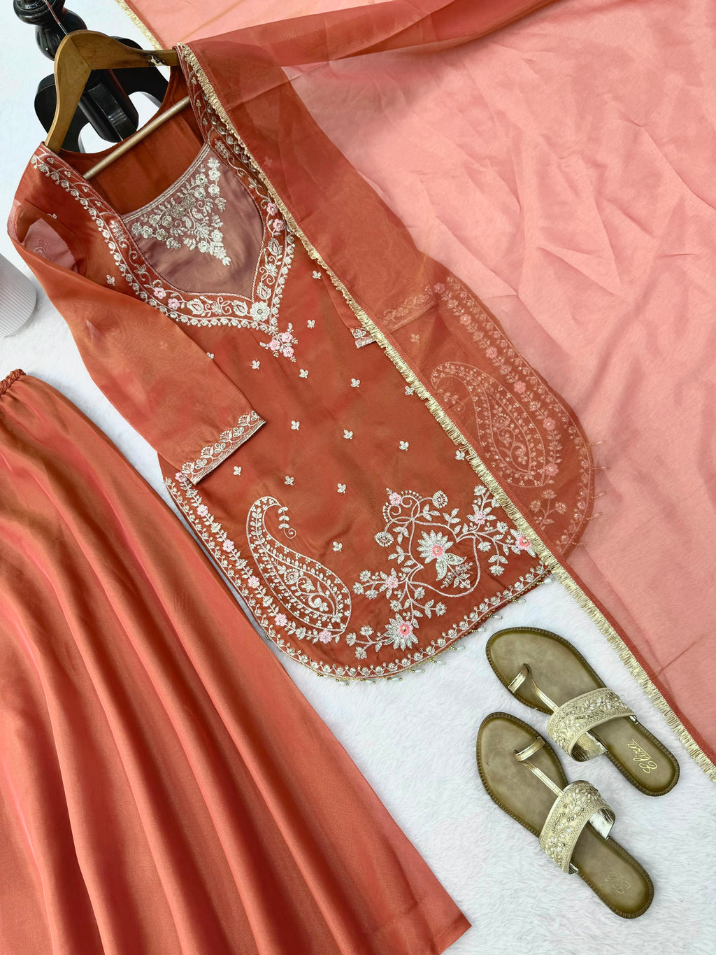 Shimmer 3-Piece Suit with Thread & Sequin Work and Lace Border Dupatta
