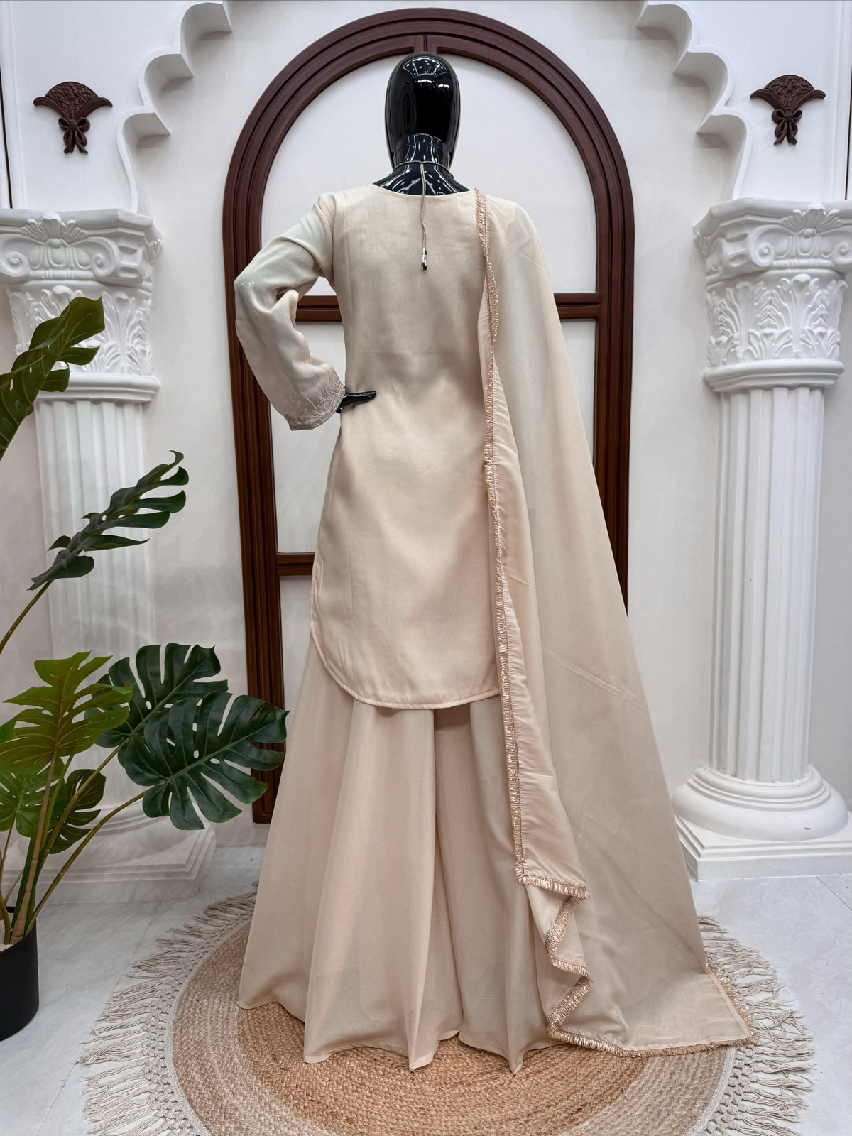Shimmer 3-Piece Suit with Thread & Sequin Work and Lace Border Dupatta
