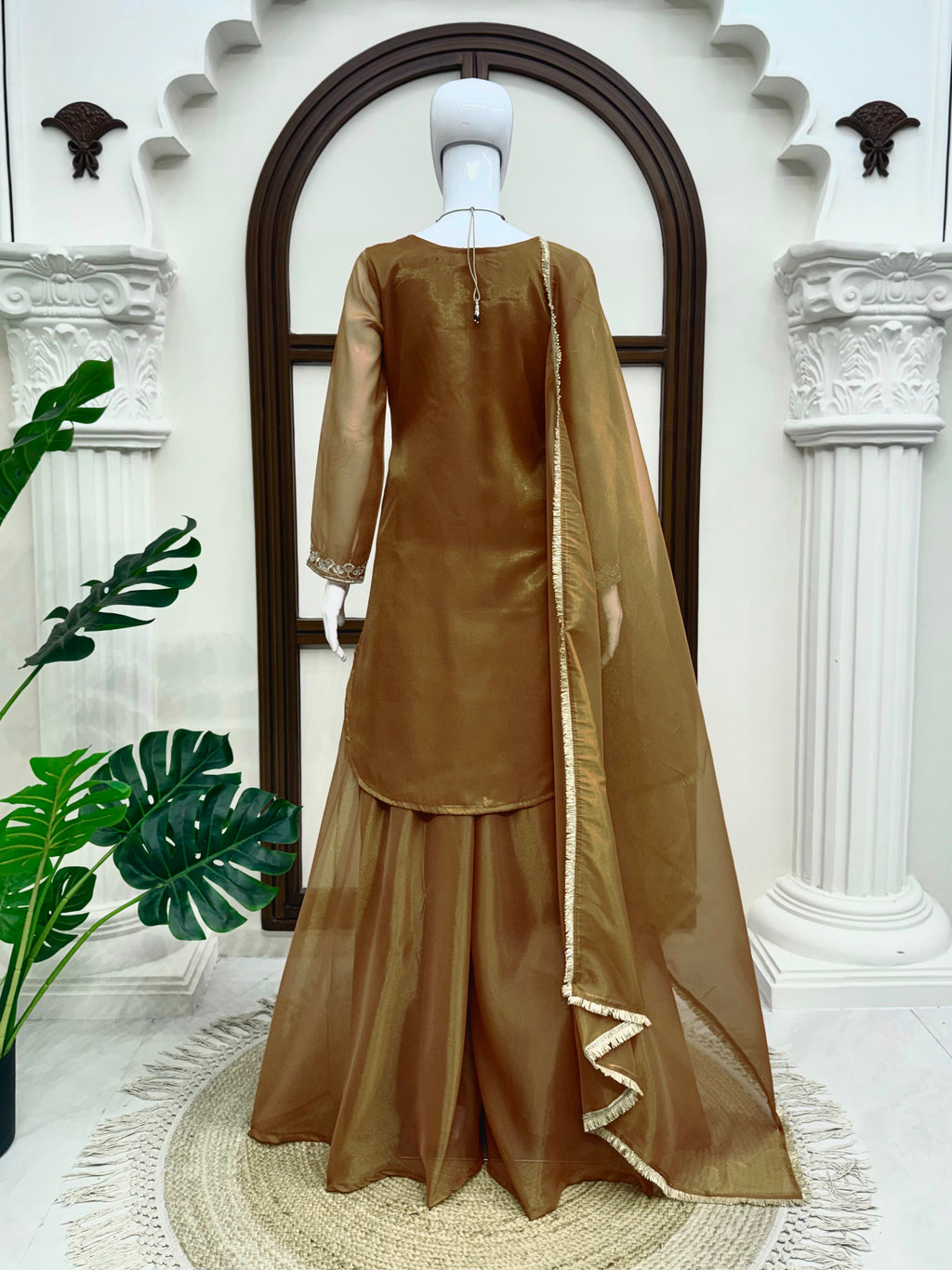Shimmer 3-Piece Suit with Thread & Sequin Work and Lace Border Dupatta