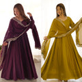Romansilk Chanderi 16-Kali Anarkali Gown with Sequin Cutwork Dupatta & Stitched Pant