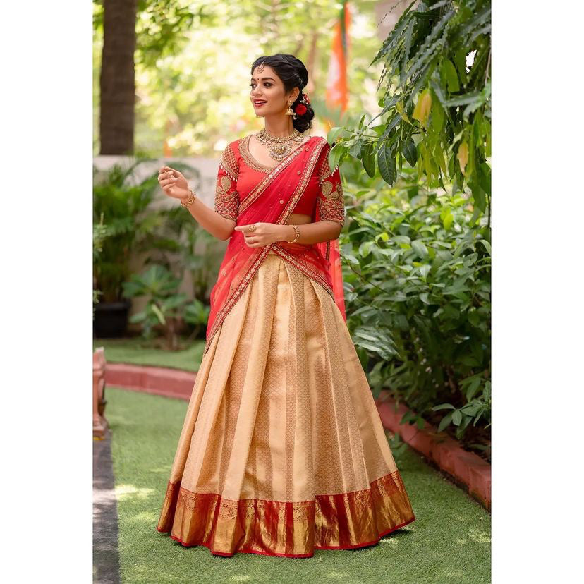 Kanjivaram Zari Lehenga with Mirror Work Butterfly Net Dupatta