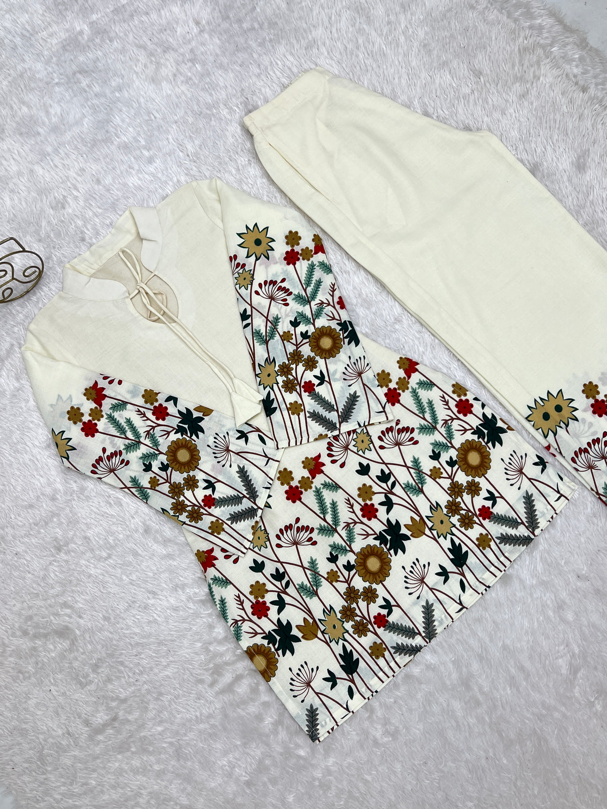 Maroon Magic Slub Cotton Floral Printed Kurta Pant Co-Ord Set