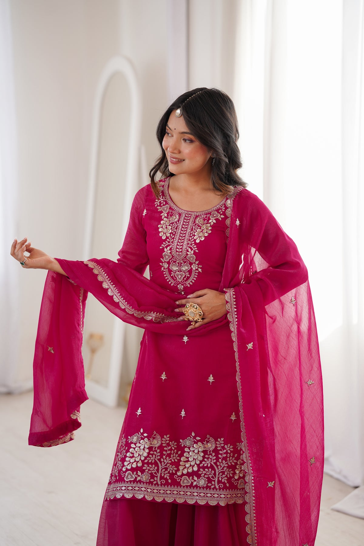 Crunchy Silk Embroidered Sharara Set with Sequin, Thread & Jari Work Dupatta