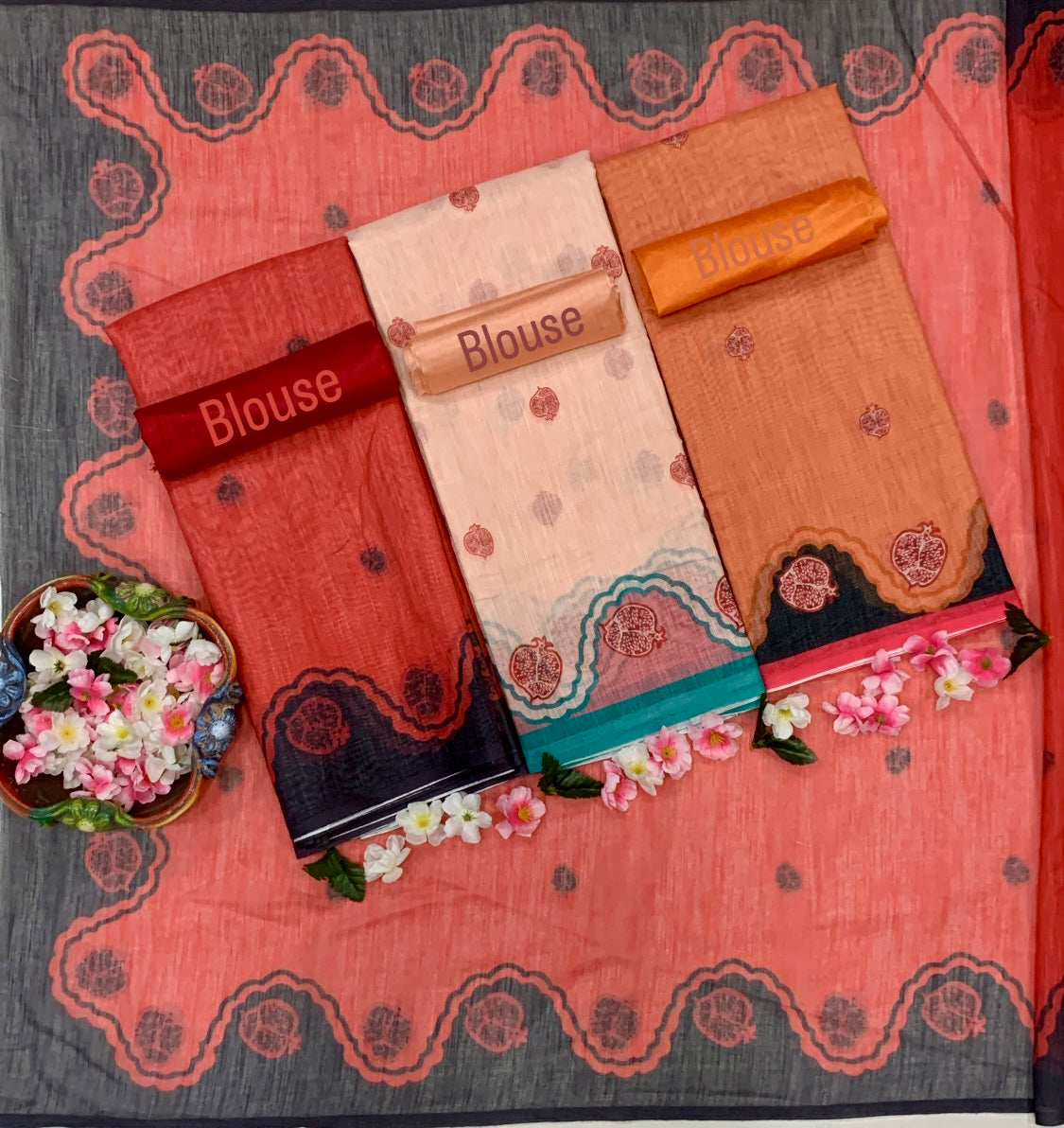 Elegant Bloom Premium Linen Cotton Digital Printed Saree with Matching Blouse