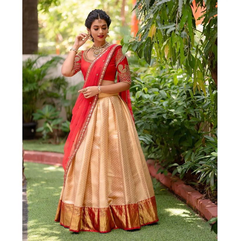 Kanjivaram Zari Lehenga with Mirror Work Butterfly Net Dupatta