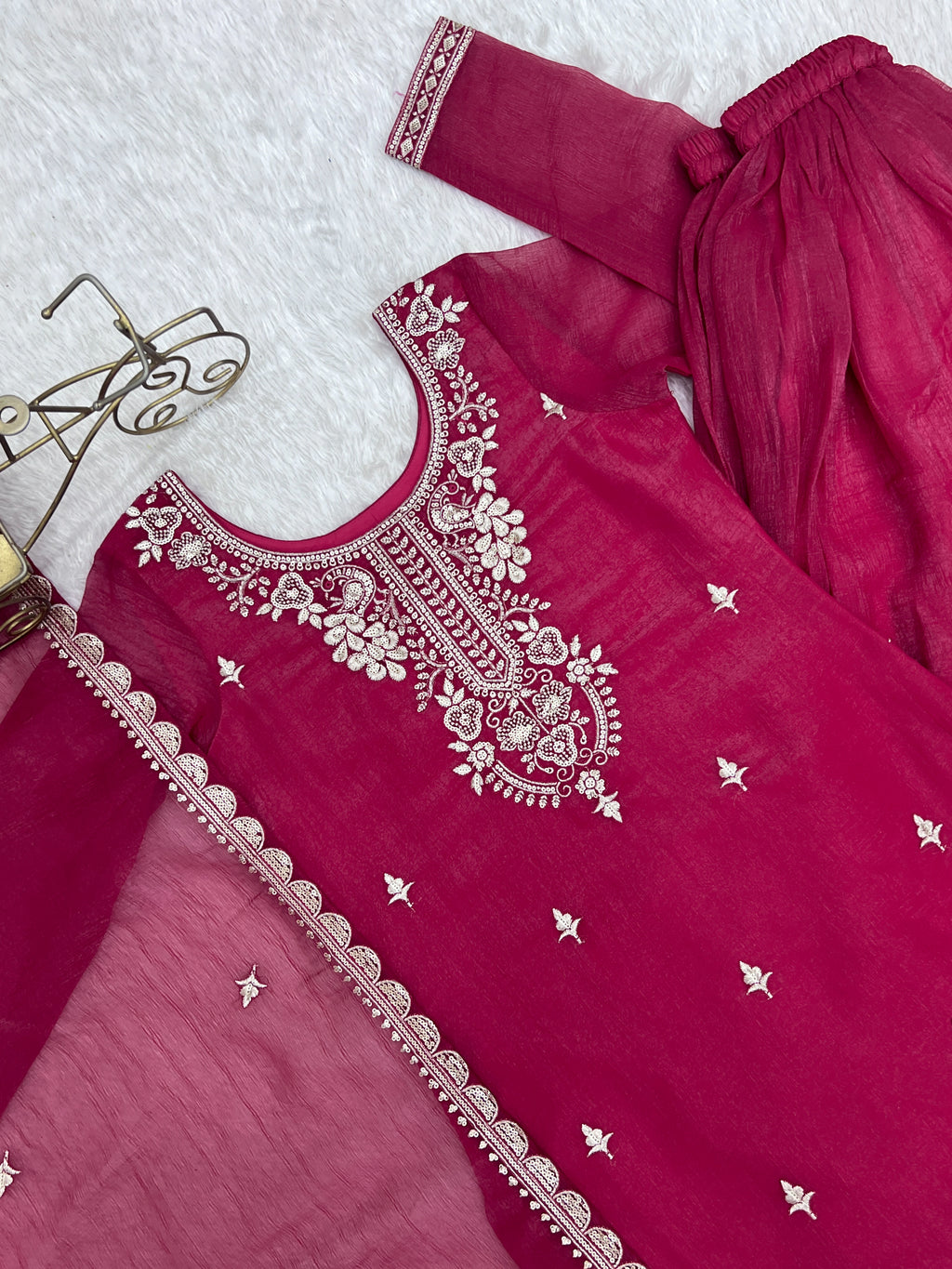 Crunchy Silk Embroidered Sharara Set with Sequin, Thread & Jari Work Dupatta