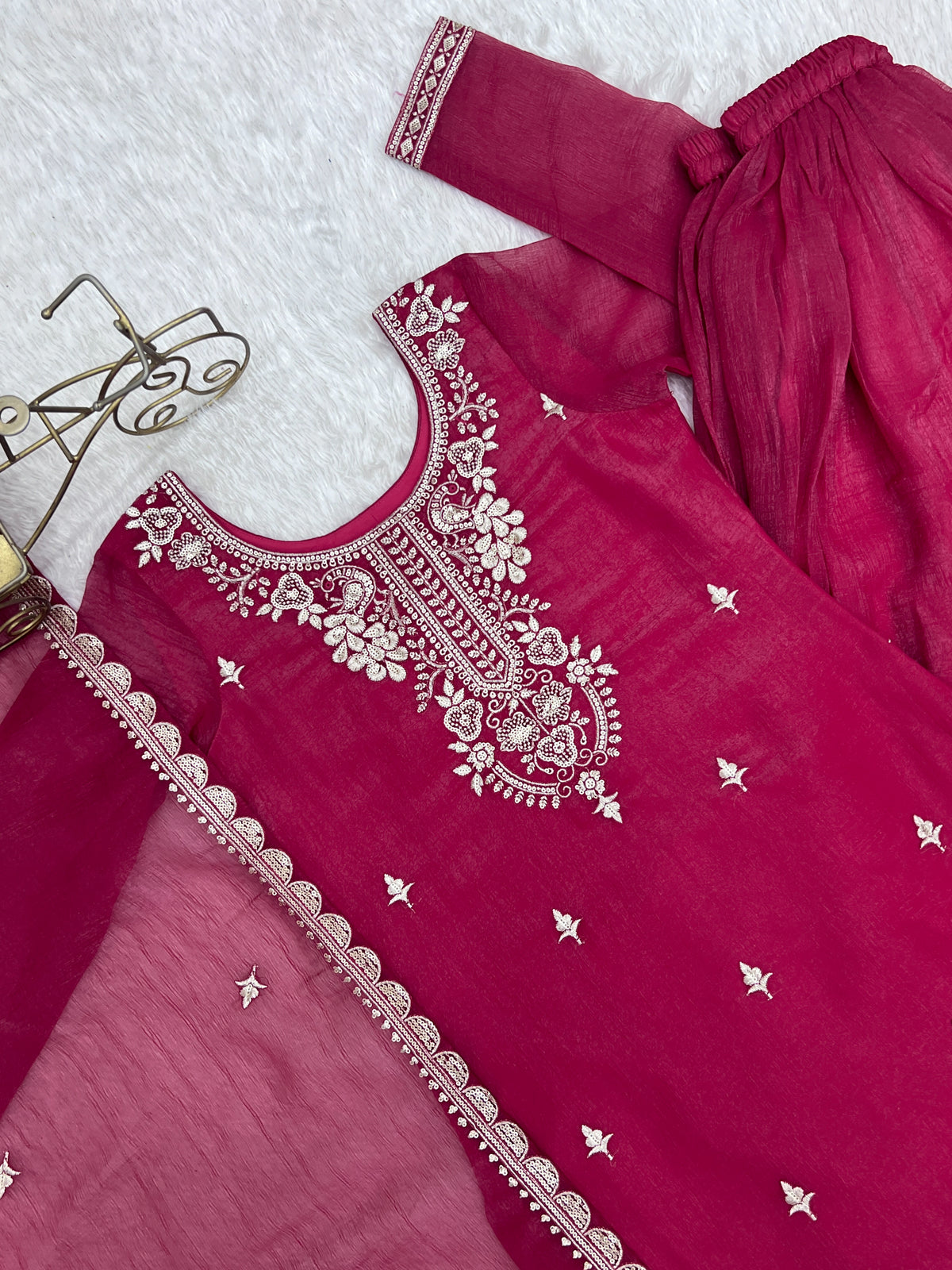 Crunchy Silk Embroidered Sharara Set with Sequin, Thread & Jari Work Dupatta