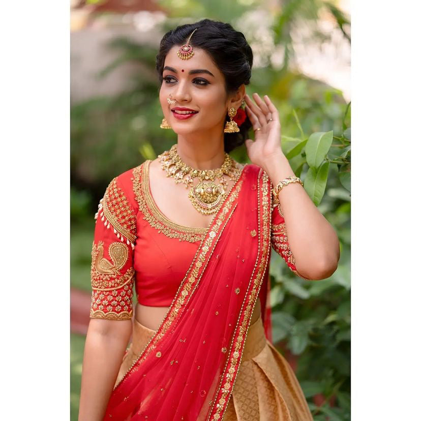Kanjivaram Zari Lehenga with Mirror Work Butterfly Net Dupatta
