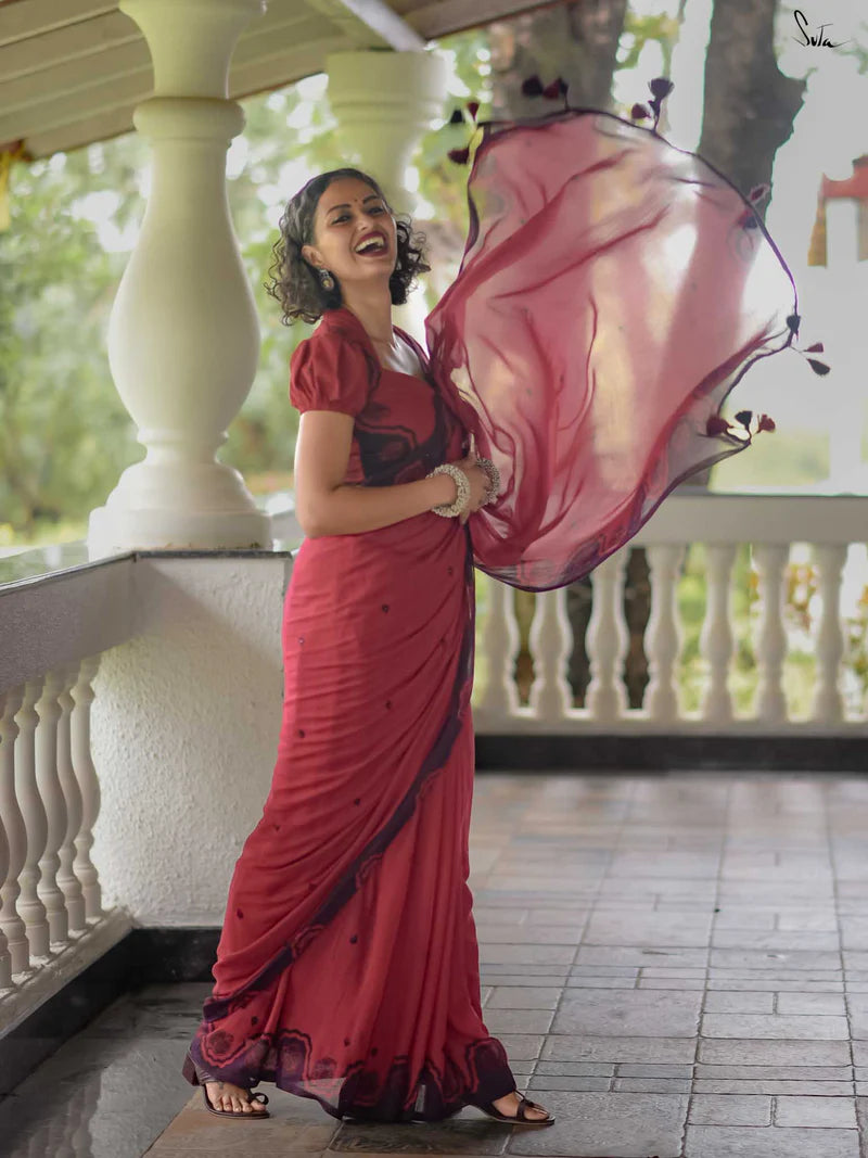 Elegant Bloom Premium Linen Cotton Digital Printed Saree with Matching Blouse