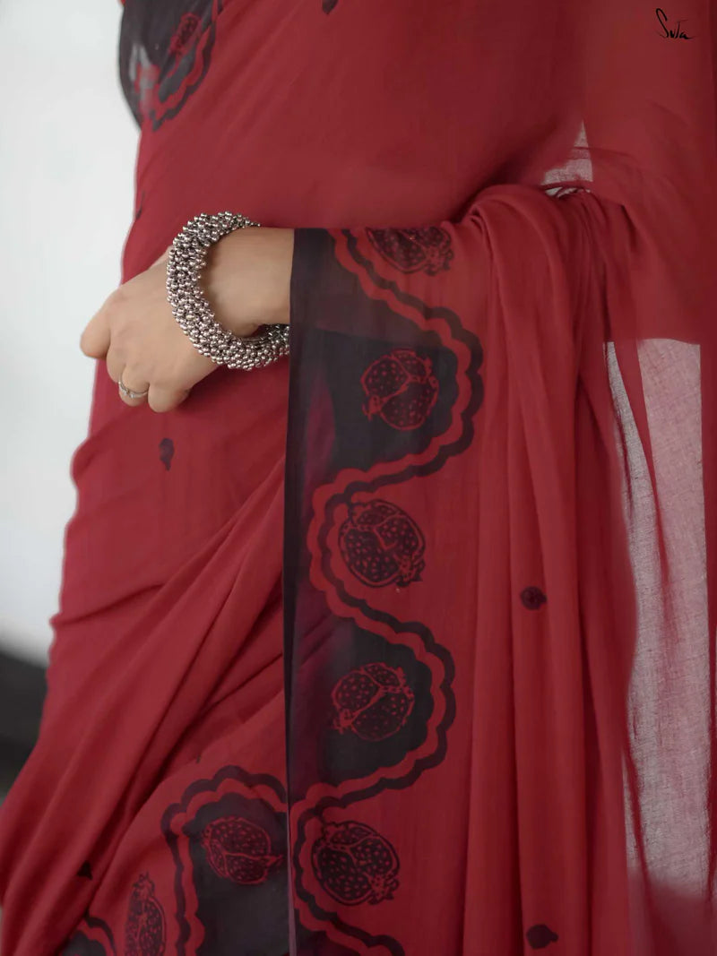 Elegant Bloom Premium Linen Cotton Digital Printed Saree with Matching Blouse