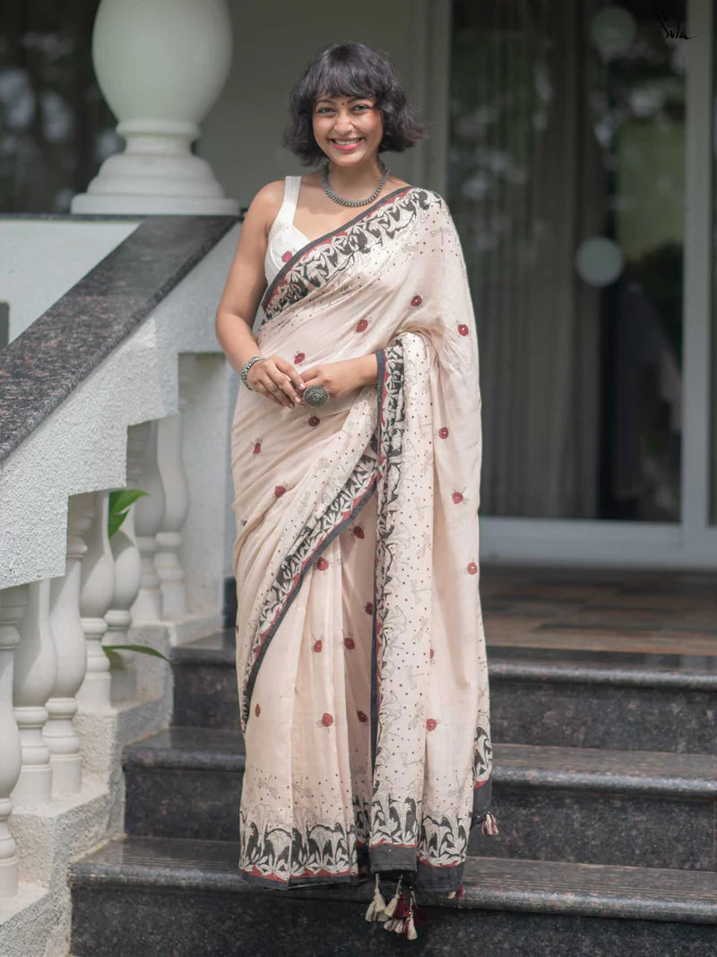 Timeless Grace Elegant Linen Cotton Digital Printed Saree with Matching Blouse