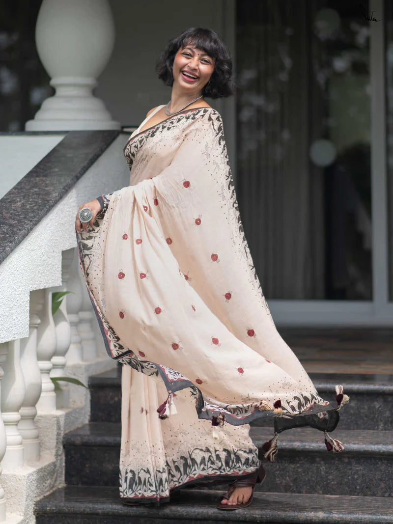 Timeless Grace Elegant Linen Cotton Digital Printed Saree with Matching Blouse