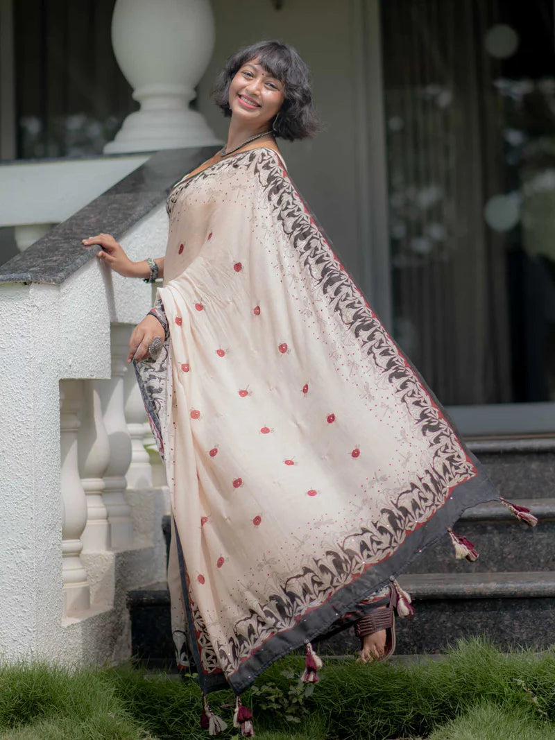 Timeless Grace Elegant Linen Cotton Digital Printed Saree with Matching Blouse