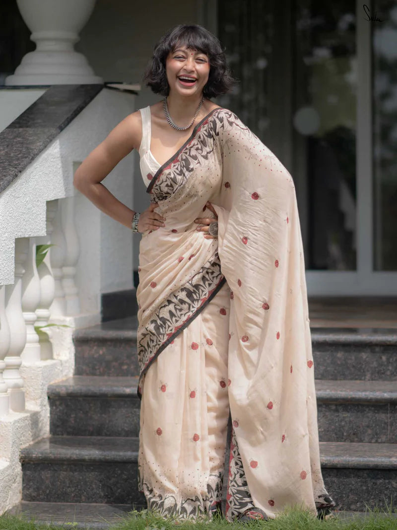 Timeless Grace Elegant Linen Cotton Digital Printed Saree with Matching Blouse