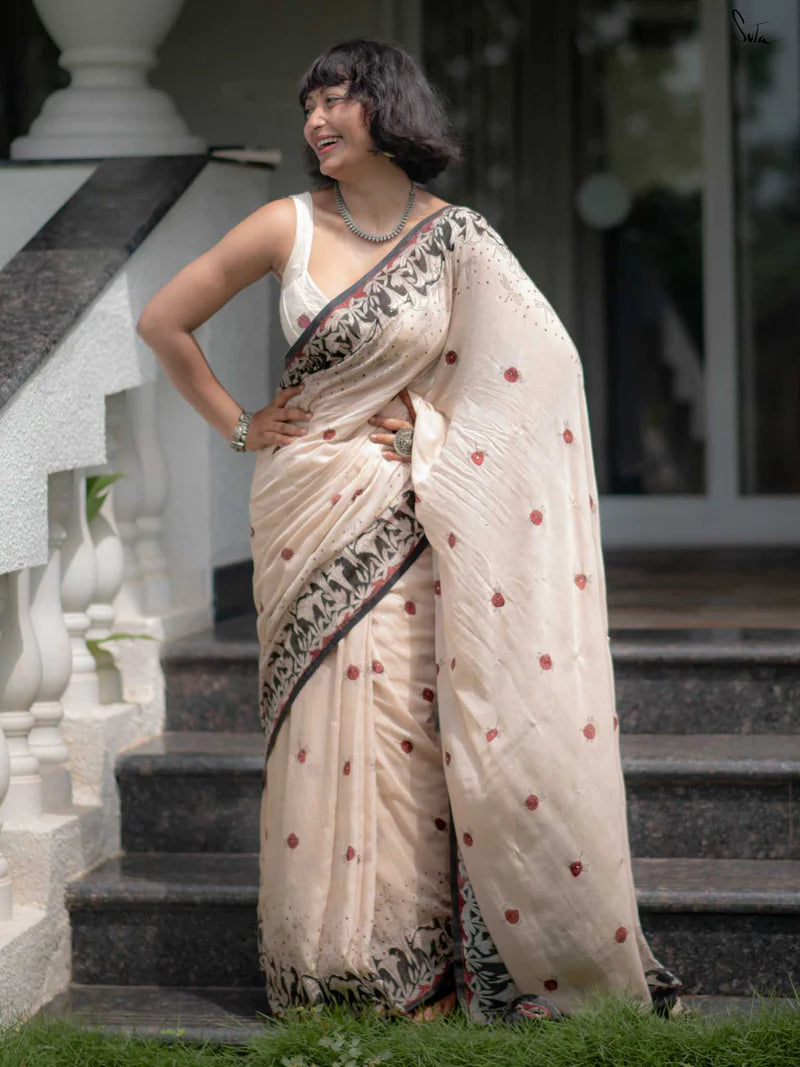 Timeless Grace Elegant Linen Cotton Digital Printed Saree with Matching Blouse