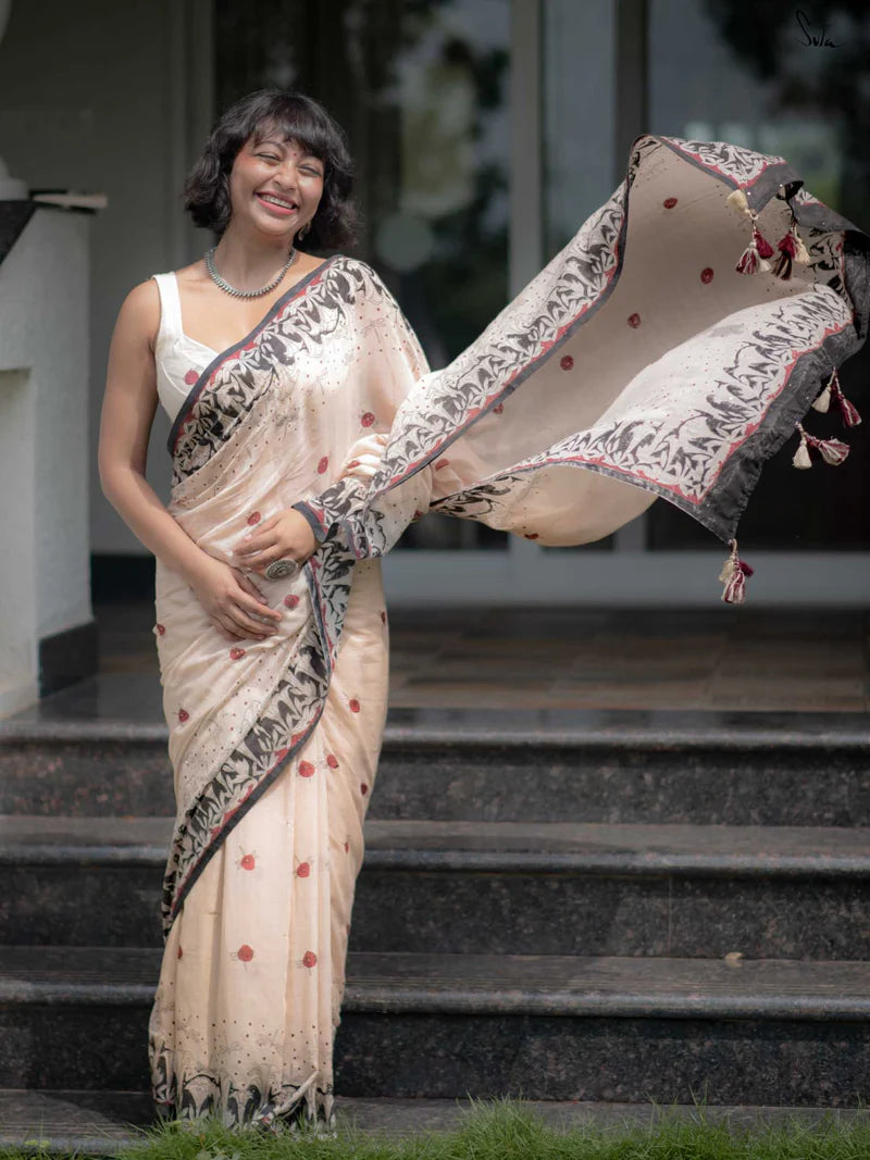 Timeless Grace Elegant Linen Cotton Digital Printed Saree with Matching Blouse