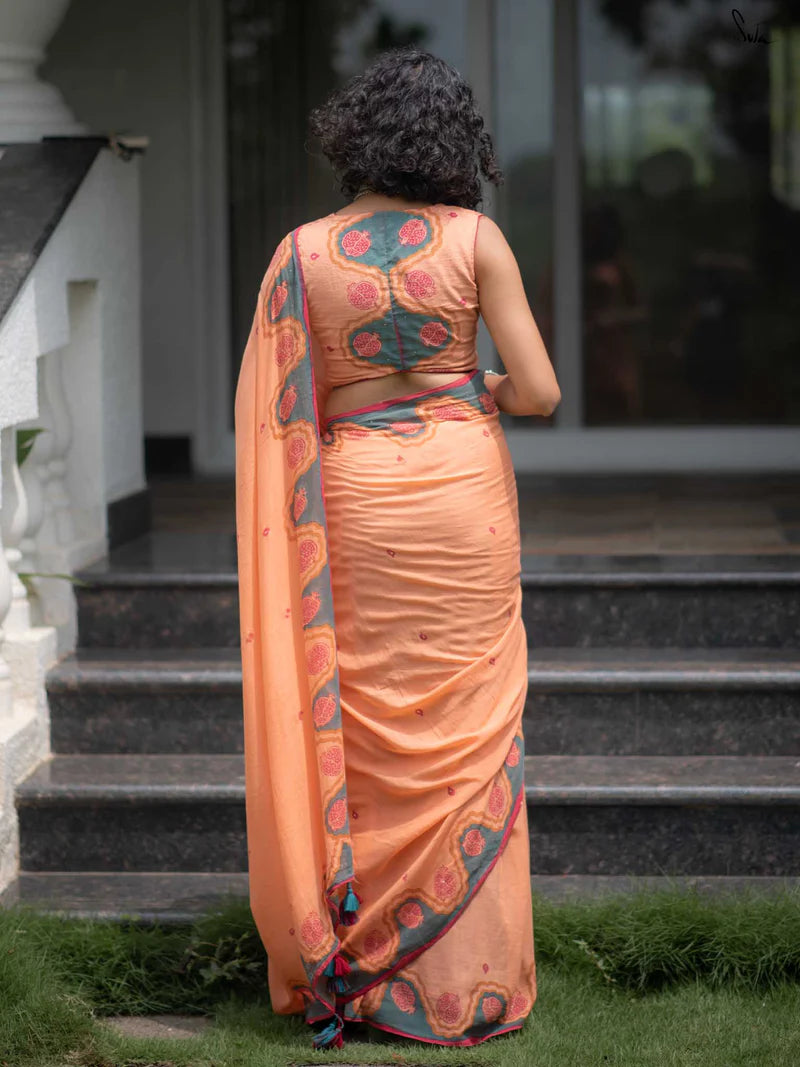Elegant Bloom Premium Linen Cotton Digital Printed Saree with Matching Blouse