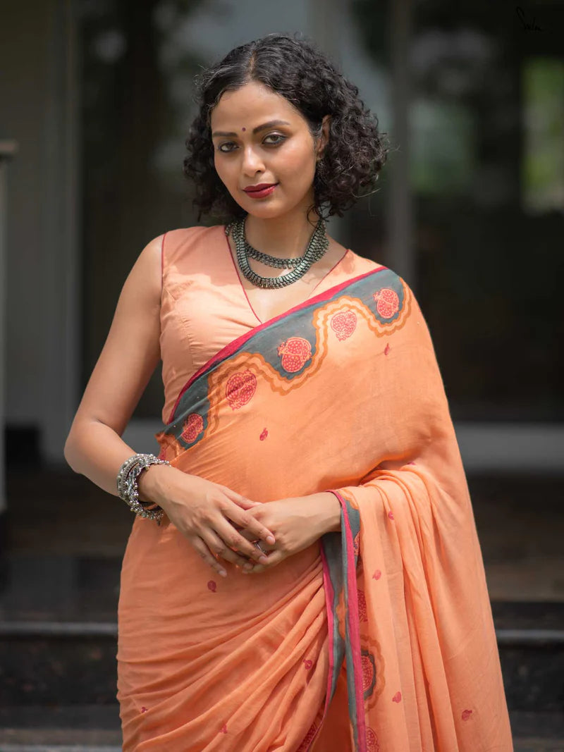 Elegant Bloom Premium Linen Cotton Digital Printed Saree with Matching Blouse