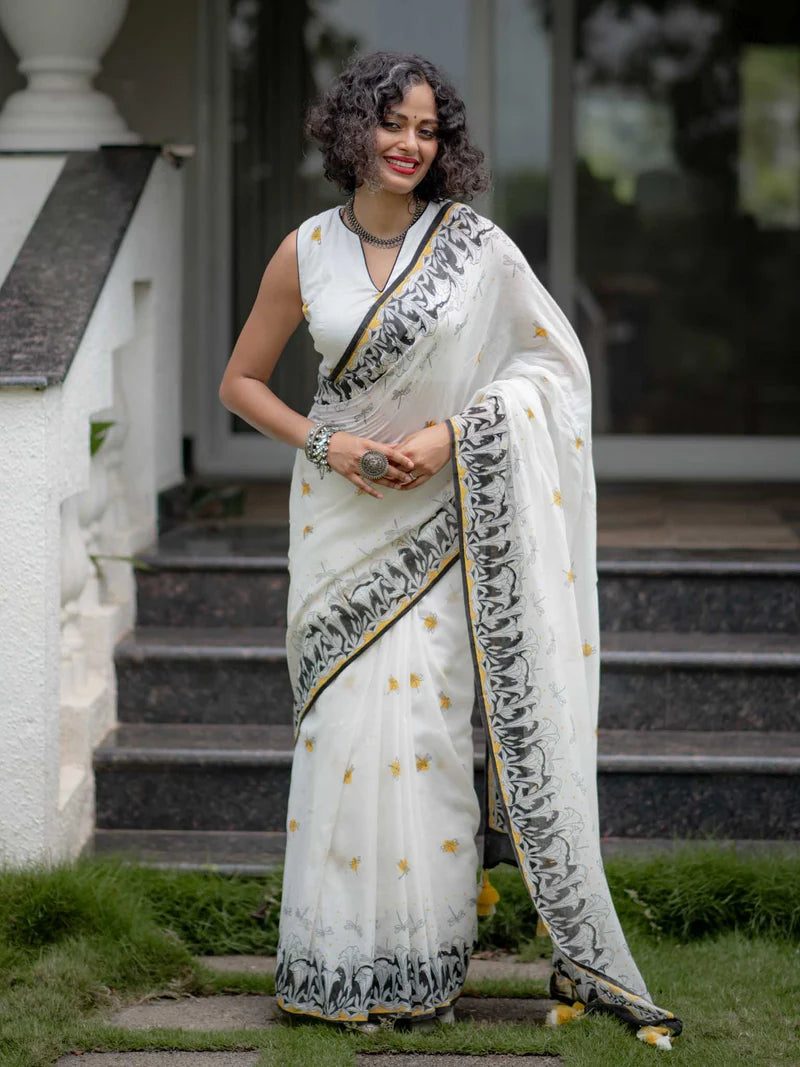 Timeless Grace Elegant Linen Cotton Digital Printed Saree with Matching Blouse