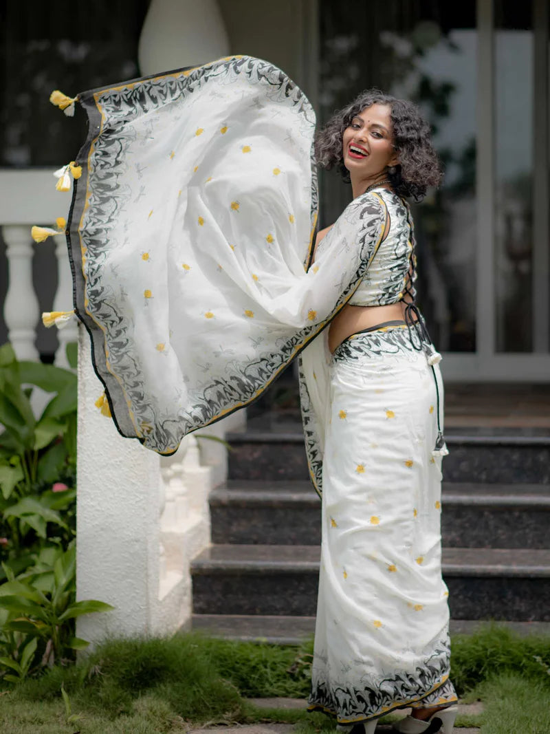 Timeless Grace Elegant Linen Cotton Digital Printed Saree with Matching Blouse