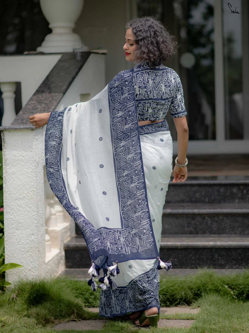 Linen Cotton Digital Printed Saree with Matching Blouse – Elegant Ethnic Wear