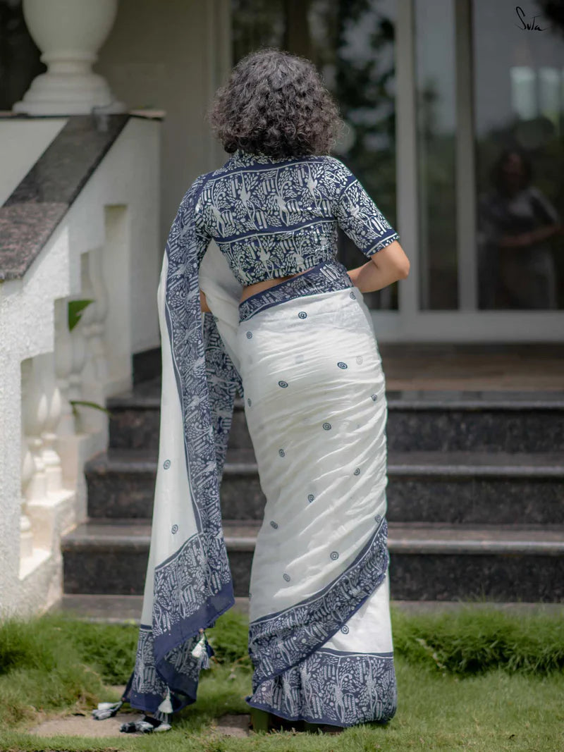Linen Cotton Digital Printed Saree with Matching Blouse – Elegant Ethnic Wear