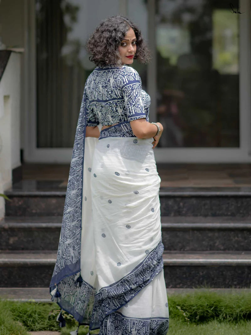 Linen Cotton Digital Printed Saree with Matching Blouse – Elegant Ethnic Wear