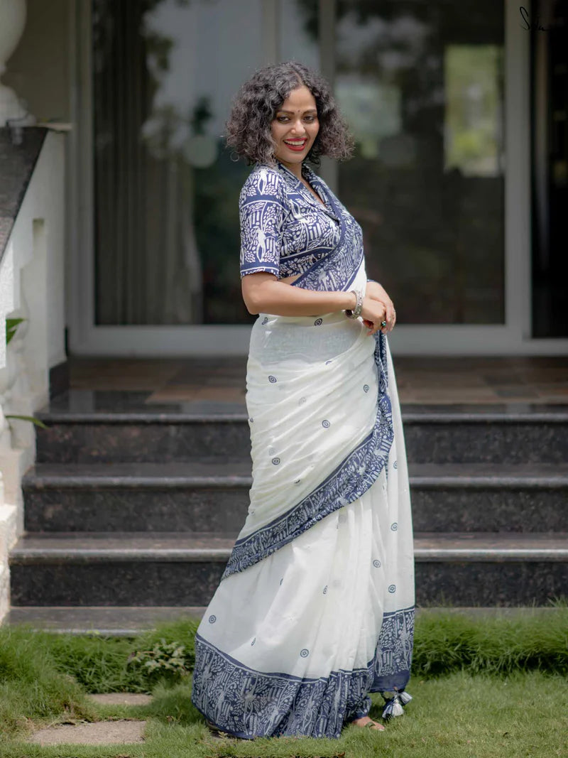 Linen Cotton Digital Printed Saree with Matching Blouse – Elegant Ethnic Wear